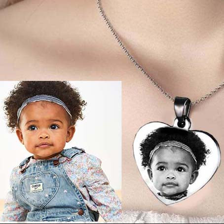 ENSEMBLE MÉDAILLE CŒUR & SON PENDENTIF 50 cm "gravé avec votre photo, logo, image"