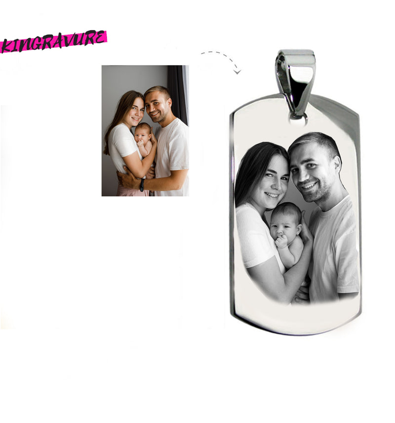 GRANDE MÉDAILLE RECTANGLE AVEC BÉLIÈRE "gravé avec votre photo, logo, image"