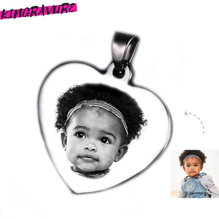 MÉDAILLE COEUR AVEC BÉLIÈRE "gravé avec votre photo, logo, image"