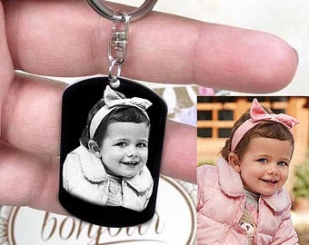 MOYEN RECTANGLE AVEC PORTE-CLÉS "gravé avec votre photo, logo, image"