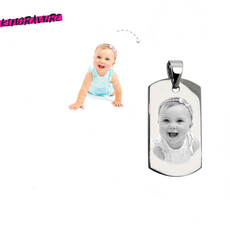 PETITE MÉDAILLE RECTANGLE AVEC BÉLIÈRE "gravé avec votre photo, logo, image"